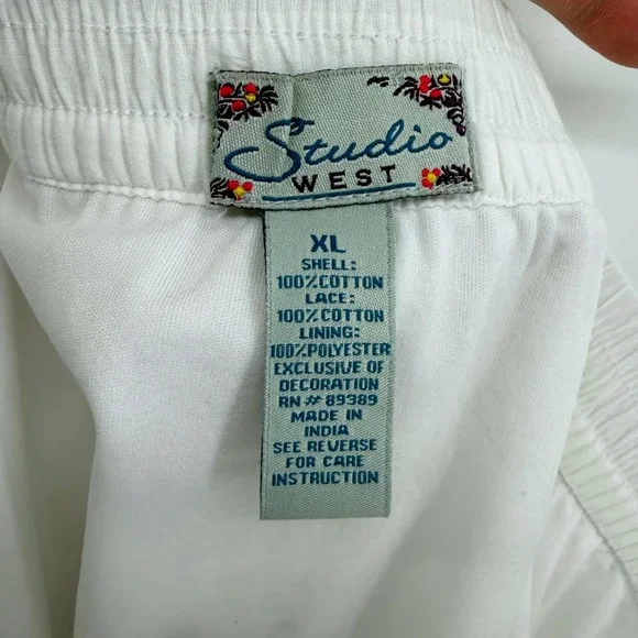 White Lace Cotton Eyelet‎ Maxi Skirt XL Boho Festival Western Prairie Cowgirl - Picture 7 of 8